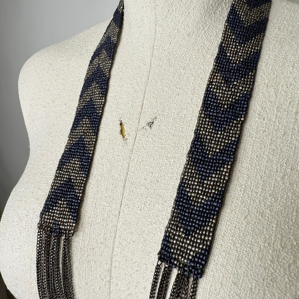 Layered Multi Strand Seed Bead Necklace Chevron Pattern - Picture 2 of 5